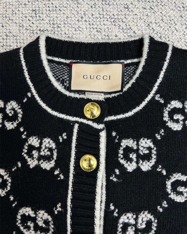 Gucci GG Jacquard Wool Cardigan – Black Jacket