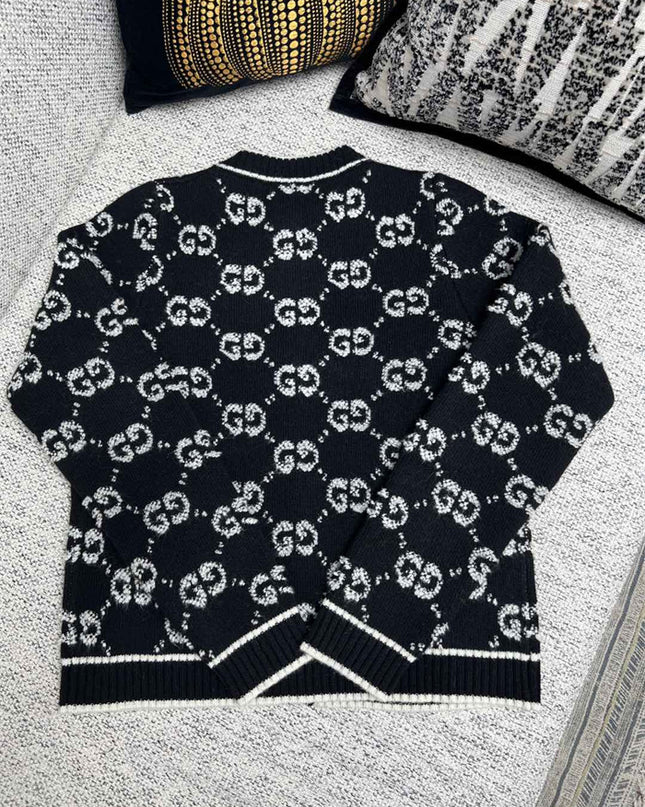 Gucci GG Jacquard Wool Cardigan – Black Jacket