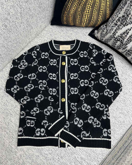 Gucci GG Jacquard Wool Cardigan – Black Jacket