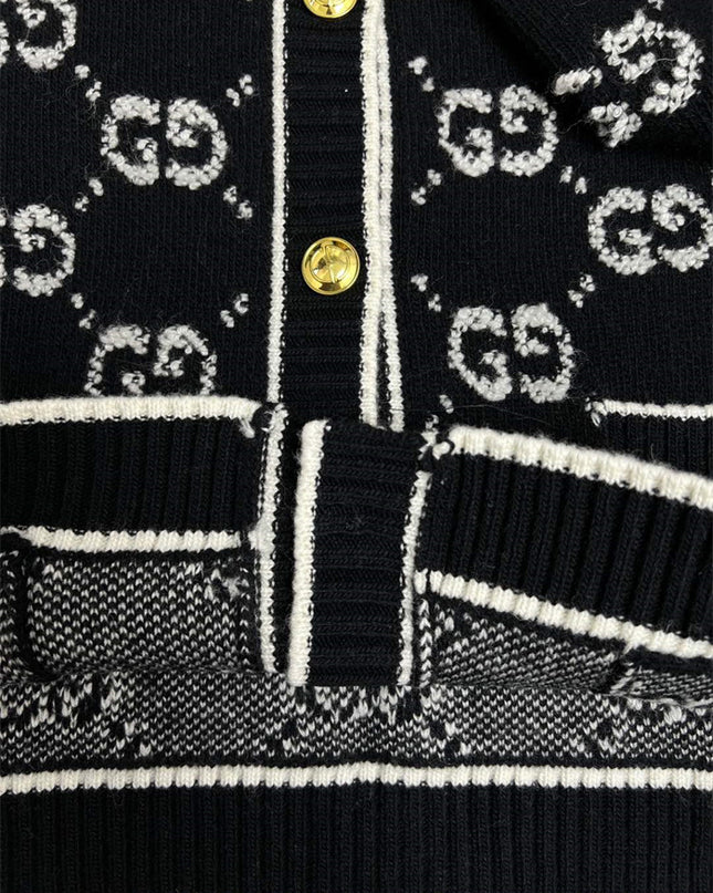 Gucci GG Jacquard Wool Cardigan – Black Jacket