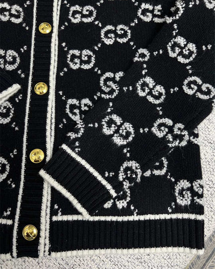 Gucci GG Jacquard Wool Cardigan – Black Jacket
