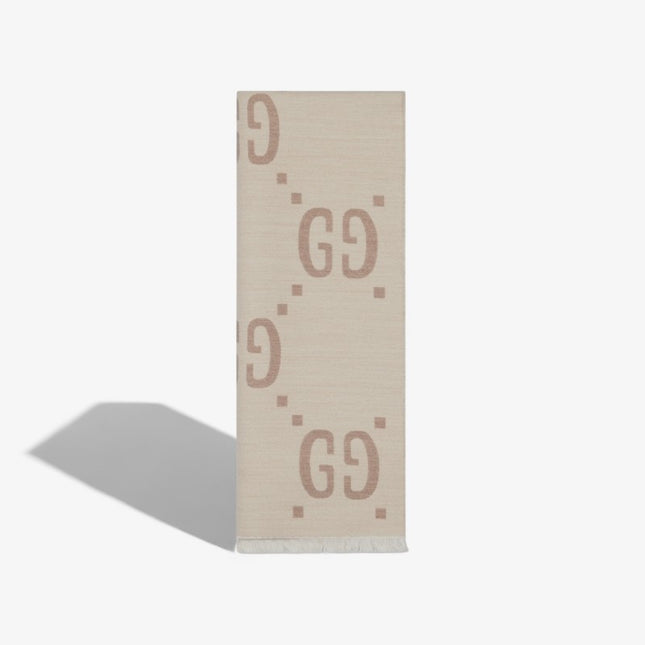 Gucci GG Jacquard Wool Silk Scarf – Ivory & Beige