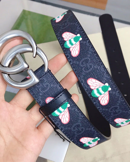Gucci GG Marmont Belt 414516 – Cartoon Bee Print on GG Canvas