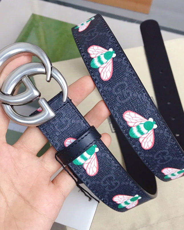 Gucci GG Marmont Belt 414516 – Cartoon Bee Print on GG Canvas