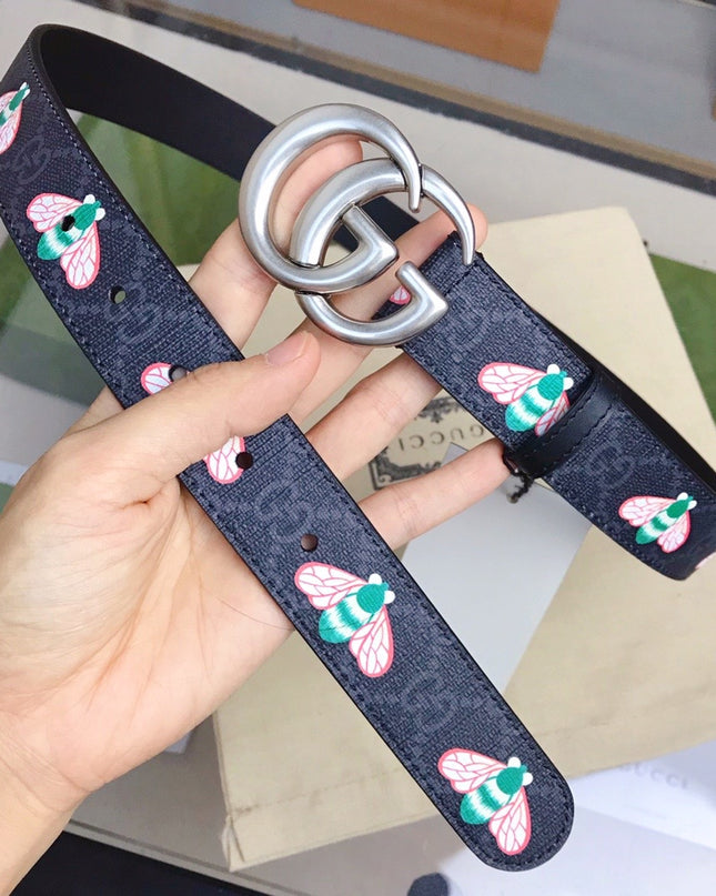 Gucci GG Marmont Belt 414516 – Cartoon Bee Print on GG Canvas