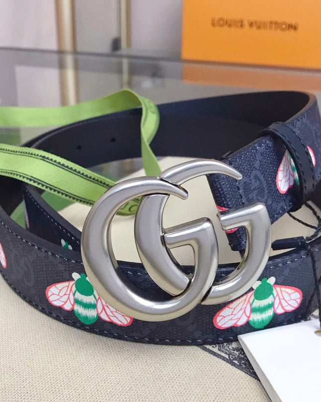 Gucci GG Marmont Belt 414516 – Cartoon Bee Print on GG Canvas