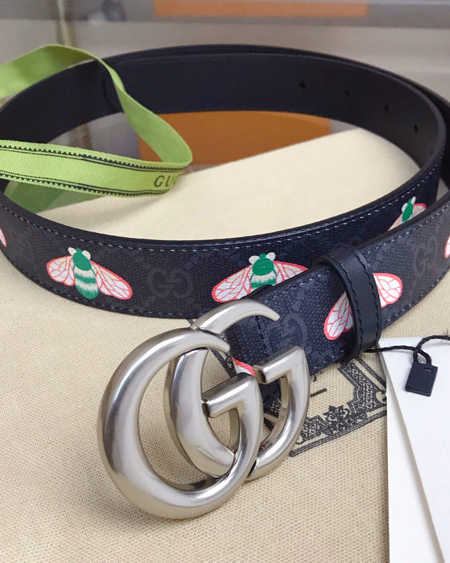 Gucci GG Marmont Belt 414516 – Cartoon Bee Print on GG Canvas