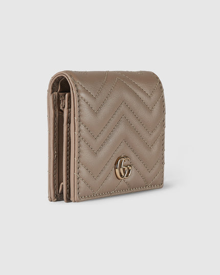 Gucci GG Marmont Matelassé Leather Compact Wallet – Taupe