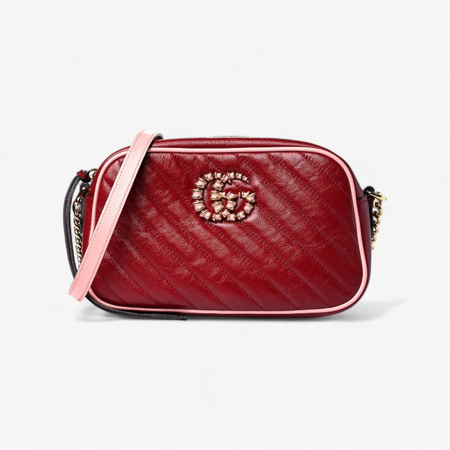 Gucci GG Marmont Mini Shoulder Bag – Red Matelassé with Crystal GG