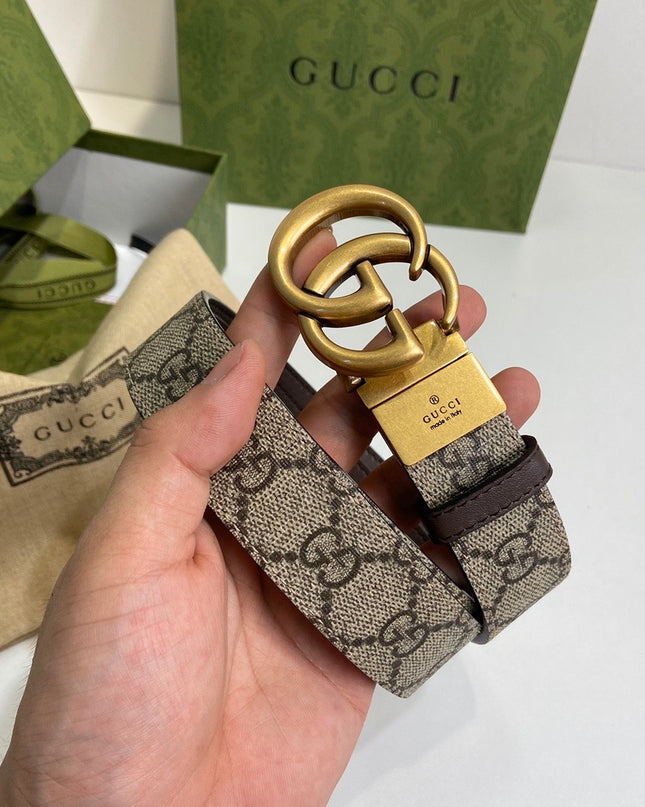 Gucci GG Marmont Reversible Belt with Gold Buckle