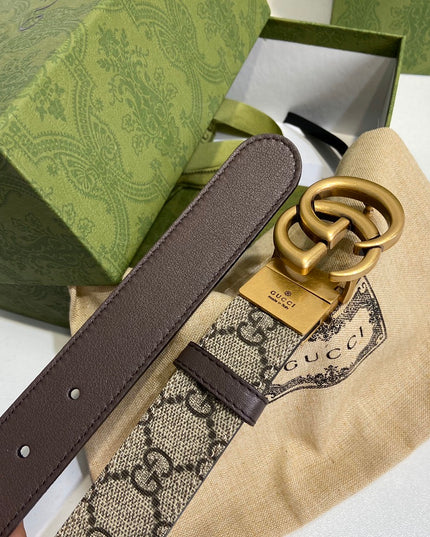 Gucci GG Marmont Reversible Belt with Gold Buckle