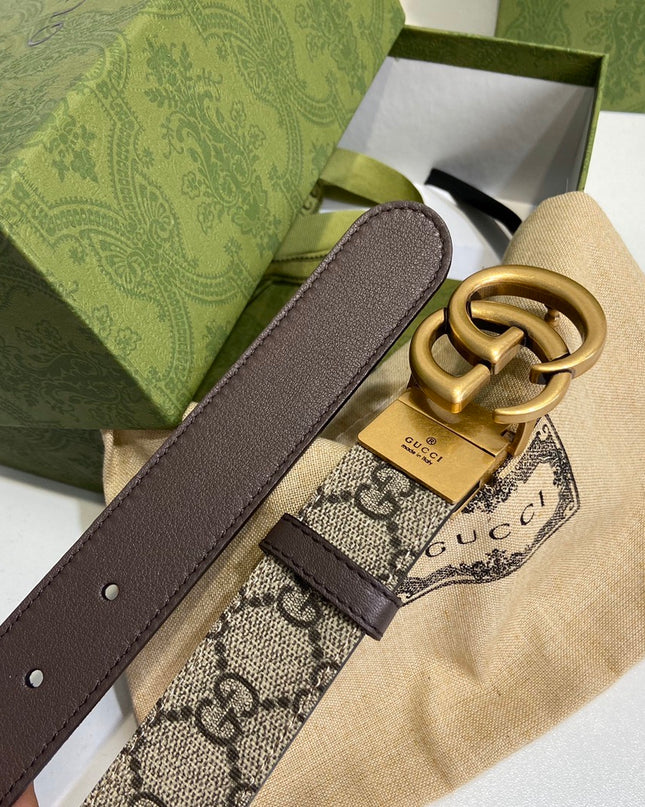 Gucci GG Marmont Reversible Belt with Gold Buckle