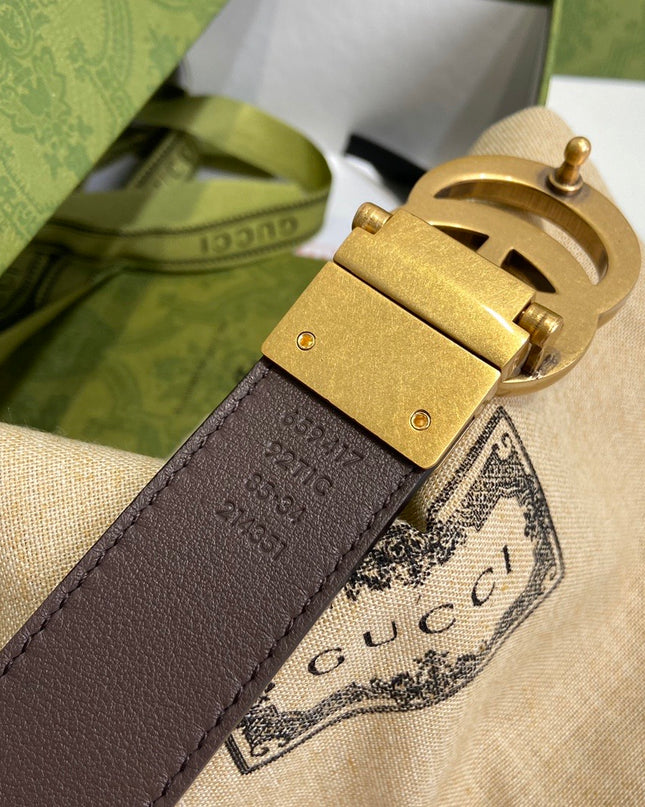 Gucci GG Marmont Reversible Belt with Gold Buckle