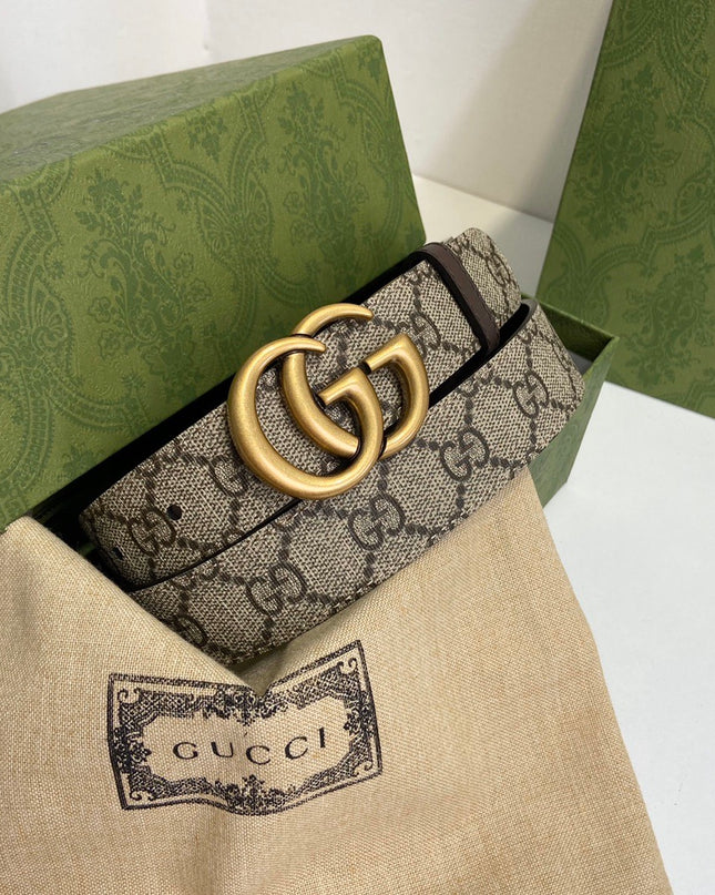 Gucci GG Marmont Reversible Belt with Gold Buckle