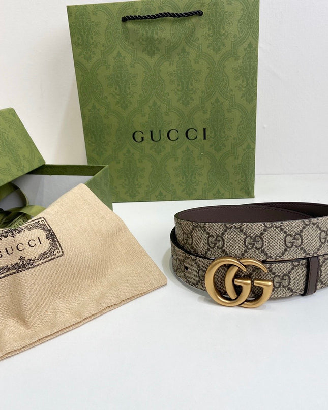Gucci GG Marmont Reversible Belt with Gold Buckle