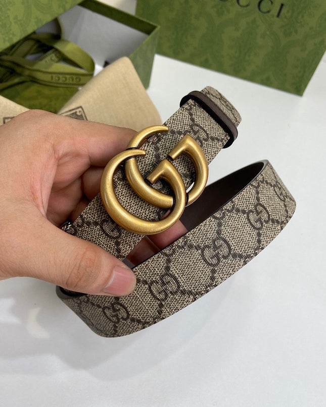 Gucci GG Marmont Reversible Belt with Gold Buckle