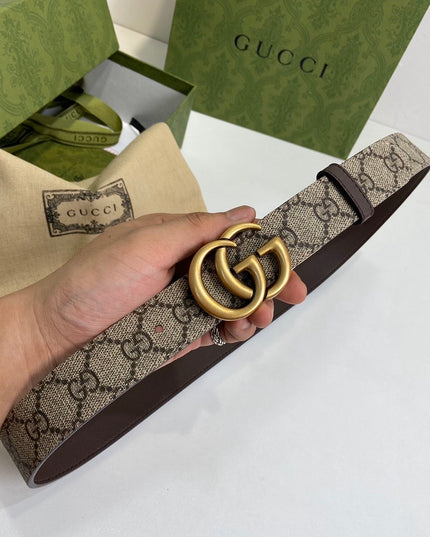 Gucci GG Marmont Reversible Belt with Gold Buckle
