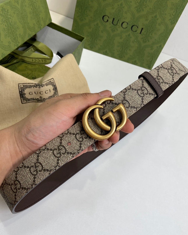 Gucci GG Marmont Reversible Belt with Gold Buckle
