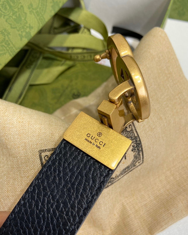 Gucci GG Marmont Reversible Thin Belt 643847 – Black & Brown Grained Leather