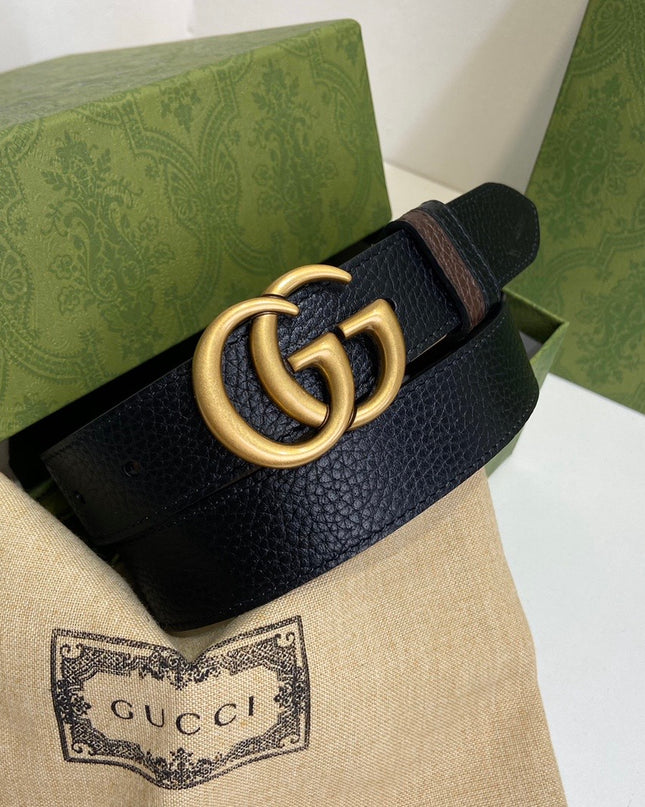 Gucci GG Marmont Reversible Thin Belt 643847 – Black & Brown Grained Leather