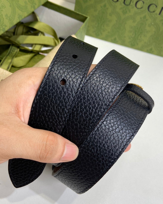 Gucci GG Marmont Reversible Thin Belt 643847 – Black & Brown Grained Leather