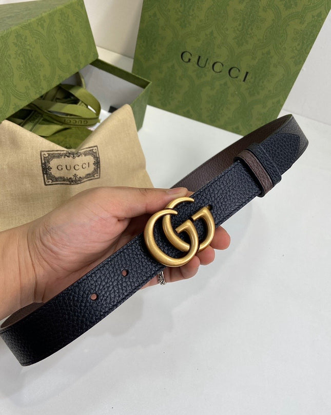 Gucci GG Marmont Reversible Thin Belt 643847 – Black & Brown Grained Leather