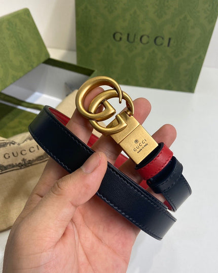 Gucci GG Marmont Reversible Thin Belt 659418 – Red & Black Leather