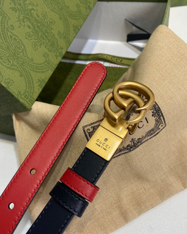 Gucci GG Marmont Reversible Thin Belt 659418 – Red & Black Leather