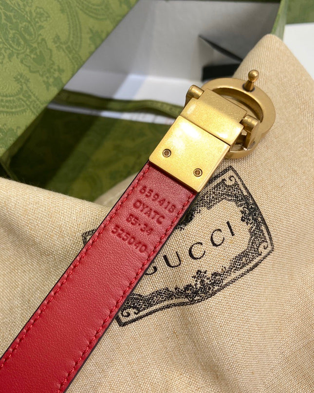 Gucci GG Marmont Reversible Thin Belt 659418 – Red & Black Leather