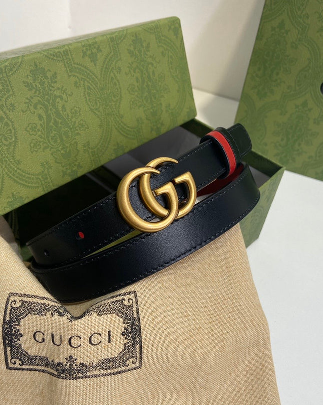 Gucci GG Marmont Reversible Thin Belt 659418 – Red & Black Leather