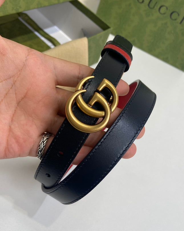 Gucci GG Marmont Reversible Thin Belt 659418 – Red & Black Leather