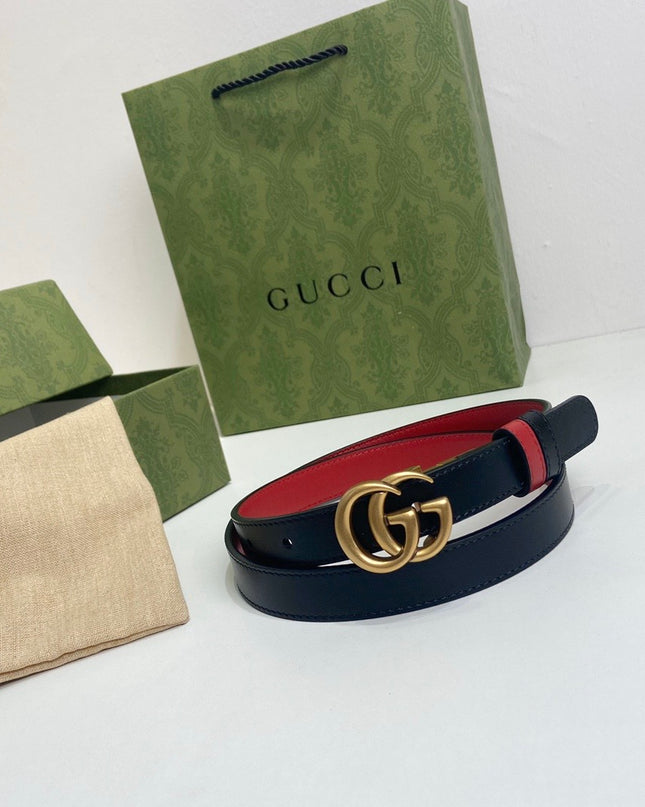 Gucci GG Marmont Reversible Thin Belt 659418 – Red & Black Leather