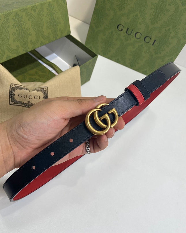 Gucci GG Marmont Reversible Thin Belt 659418 – Red & Black Leather