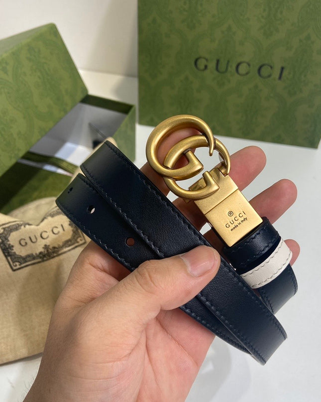 Gucci GG Marmont Reversible Thin Belt 659418 – White & Black Leather