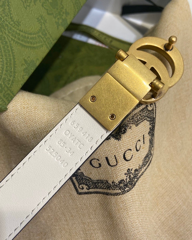 Gucci GG Marmont Reversible Thin Belt 659418 – White & Black Leather