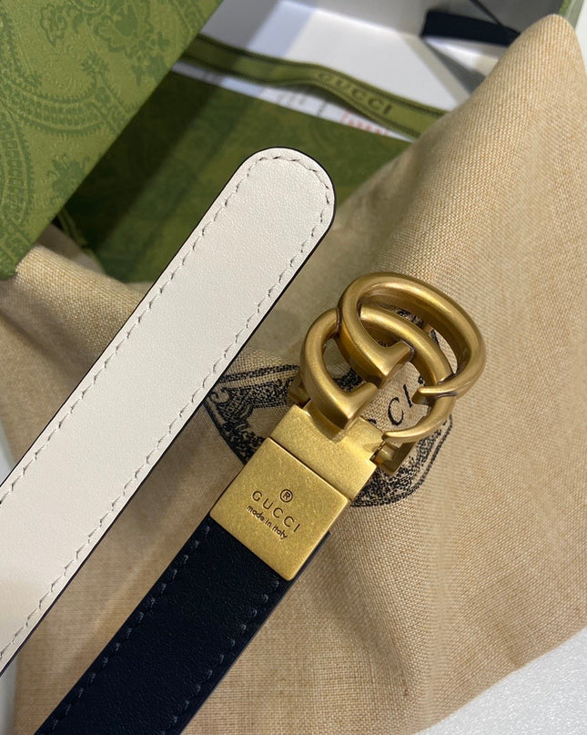 Gucci GG Marmont Reversible Thin Belt 659418 – White & Black Leather
