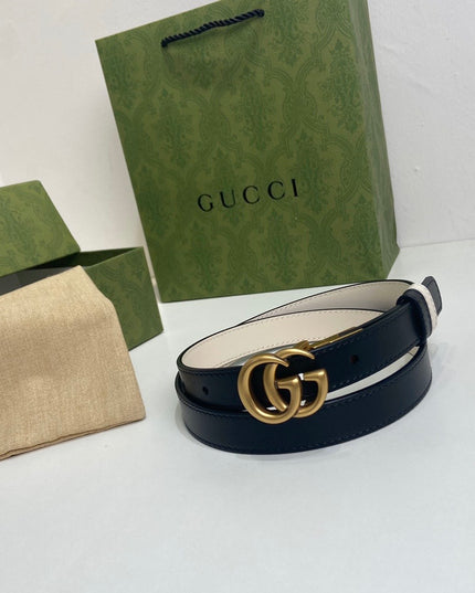 Gucci GG Marmont Reversible Thin Belt 659418 – White & Black Leather