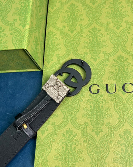 Gucci GG Marmont Thin Belt in GG Supreme Canvas with Black Hardware