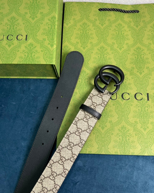 Gucci GG Marmont Thin Belt in GG Supreme Canvas with Black Hardware