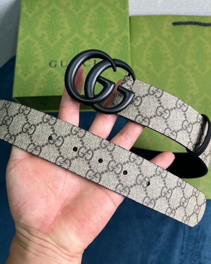 Gucci GG Marmont Thin Belt in GG Supreme Canvas with Black Hardware