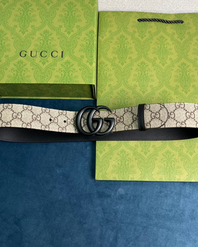 Gucci GG Marmont Thin Belt in GG Supreme Canvas with Black Hardware