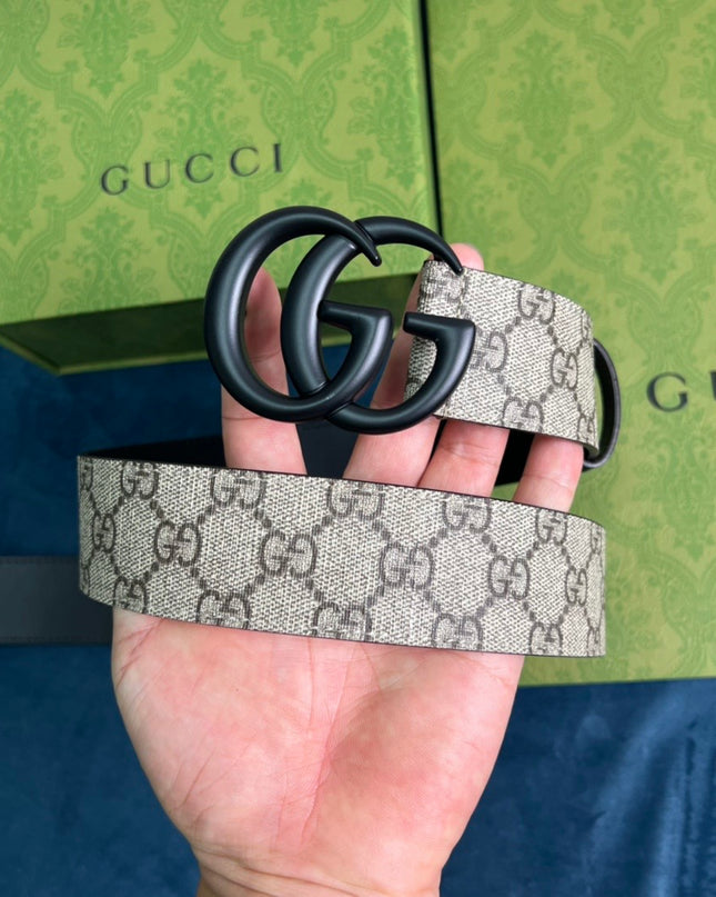 Gucci GG Marmont Thin Belt in GG Supreme Canvas with Black Hardware