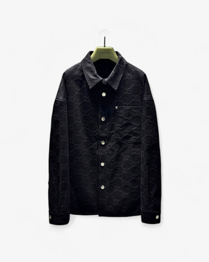 Gucci GG Monogram Black Button-Up Shirt Jacket