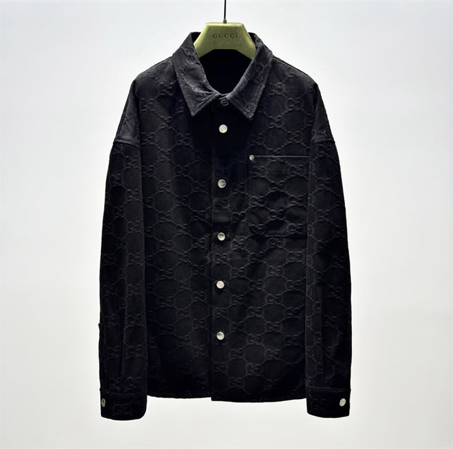 Gucci GG Monogram Black Button-Up Shirt Jacket