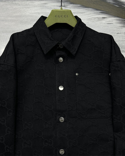 Gucci GG Monogram Black Button-Up Shirt Jacket