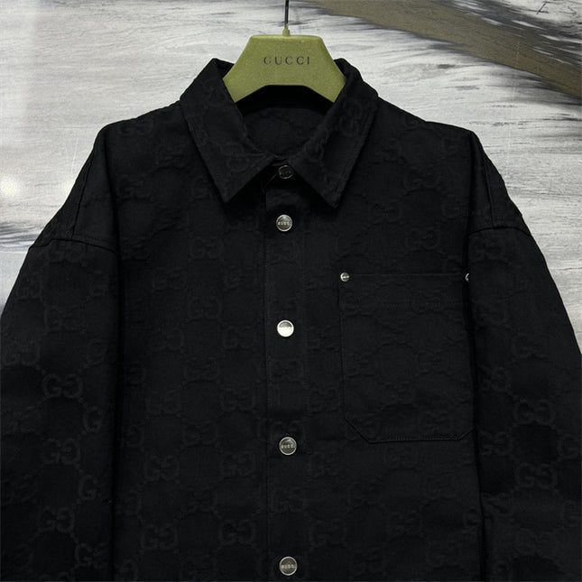Gucci GG Monogram Black Button-Up Shirt Jacket