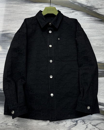 Gucci GG Monogram Black Button-Up Shirt Jacket