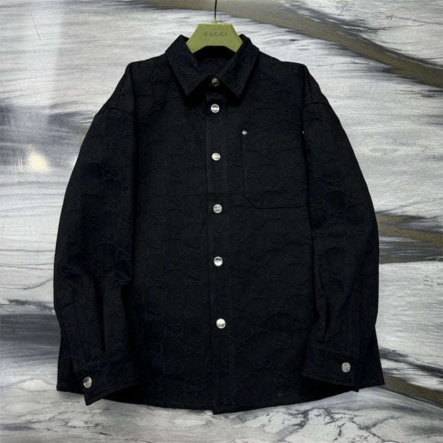 Gucci GG Monogram Black Button-Up Shirt Jacket