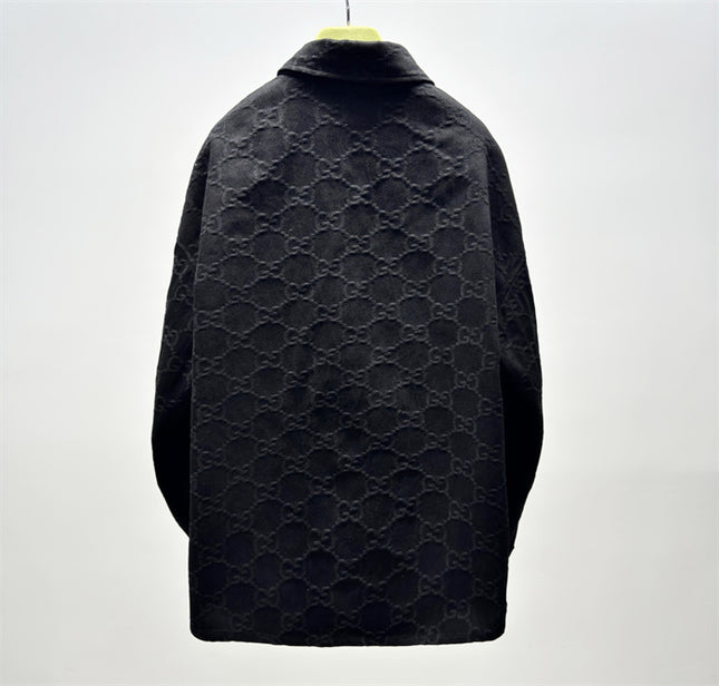 Gucci GG Monogram Black Button-Up Shirt Jacket