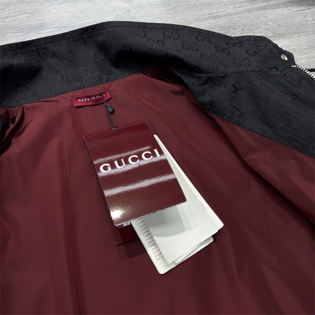 Gucci GG Monogram High-Collar Bomber Jacket – Black
